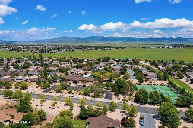 aerial view with a mountain view and a residential view