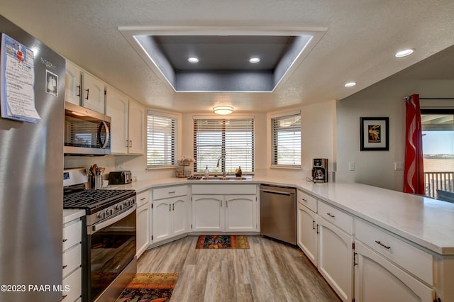 3096 Montana Dr, Prescott, AZ 86301 - kitchen with a peninsula, light wood-style floors, recessed lighting, a sink, and appliances with stainless steel finishes