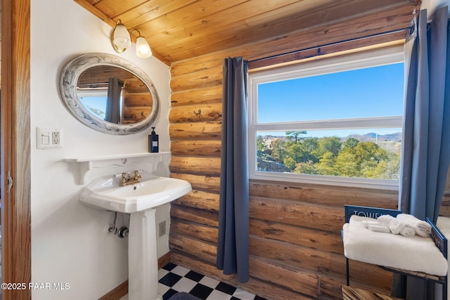 bathroom featuring wooden ceiling