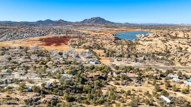 aerial view with a water and mountain view