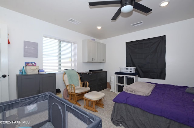 bedroom featuring ceiling fan