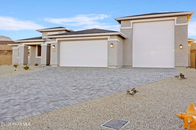 8595 N Isabella Ct, Prescott Valley, AZ 86315 - prairie-style house featuring stucco siding, driveway, and a garage