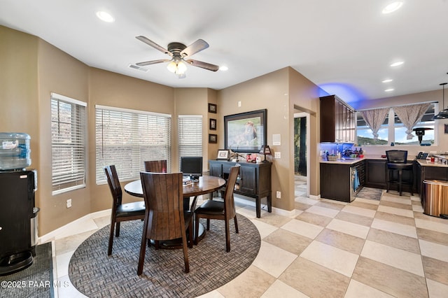 930 S Kerasi Ct, Dewey-Humboldt, AZ 86327 - dining space featuring ceiling fan, recessed lighting, baseboards, and light tile patterned floors