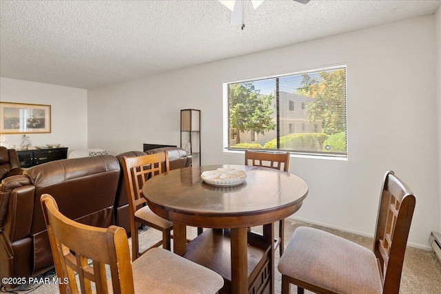 333 W Leroux St Unit D4, Prescott, AZ 86303 - carpeted dining room featuring a textured ceiling, a ceiling fan, and a baseboard heating unit