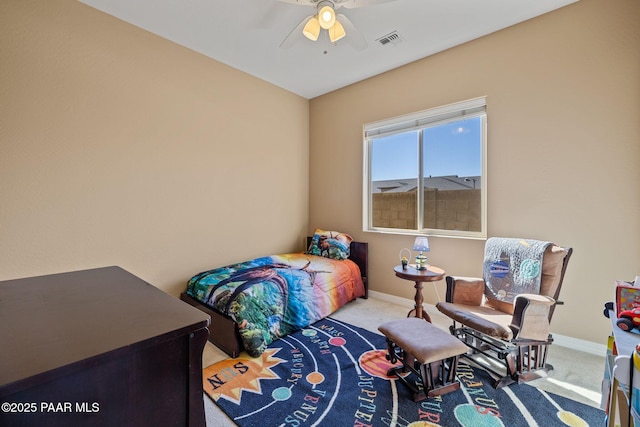 5486 N Jarvis Ct, Prescott Valley, AZ 86314 - bedroom with carpet floors, baseboards, visible vents, and ceiling fan