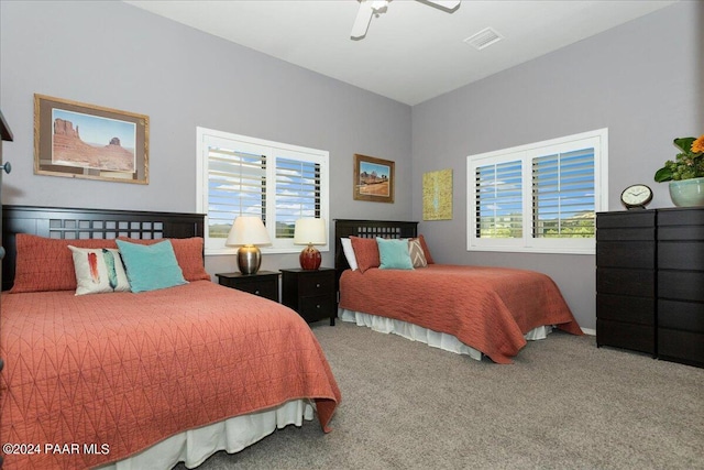 bedroom with carpet flooring and ceiling fan