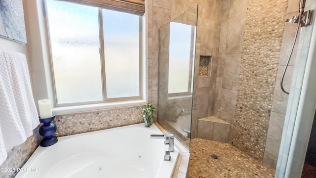 4374 Hornet Dr, Prescott, AZ 86301 - bathroom featuring a tub with jets and a tile shower