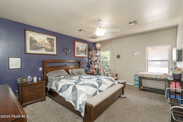248 Lakewood Cv, Prescott, AZ 86301 - carpeted bedroom with a ceiling fan, a textured wall, and baseboards