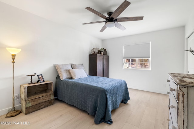 bedroom featuring ceiling fan and light hardwood / wood-style floors