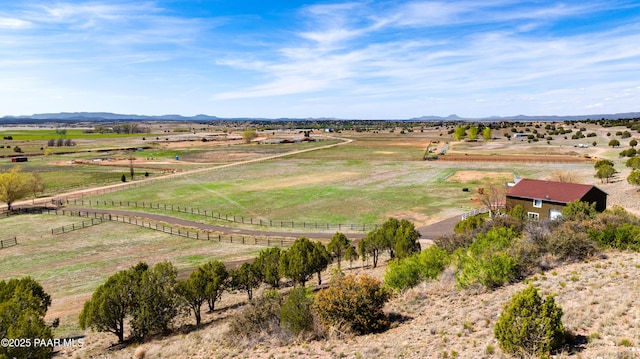 bird's eye view featuring a mountain view and a rural view