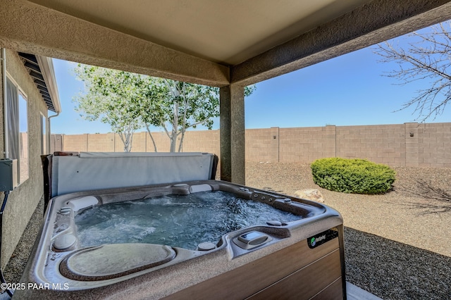 7506 E Roaring Canyon Rd, Prescott Valley, AZ 86315 - fenced backyard featuring a hot tub