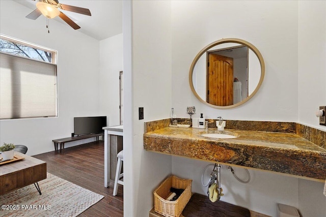 15345 N Badlands Cir, Prescott, AZ 86305 - bathroom with ceiling fan and wood finished floors