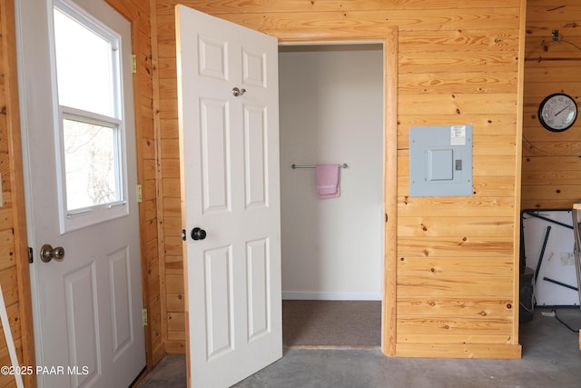 1980 S Koch Ranch Rd, Cornville, AZ 86325 - bathroom with wood walls, electric panel, and concrete flooring