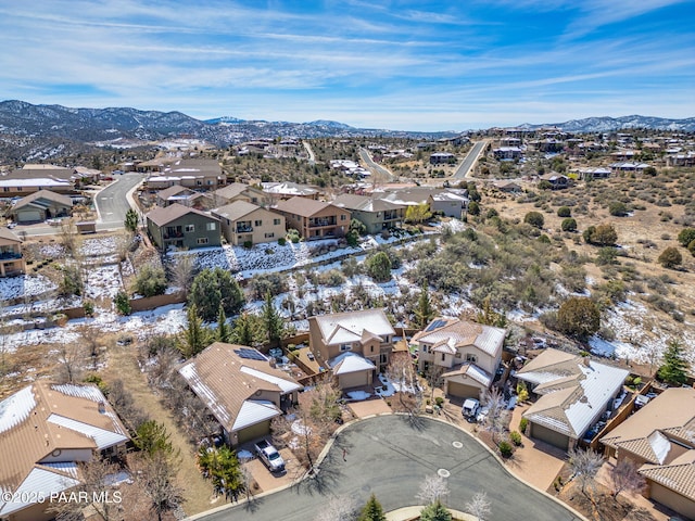 drone / aerial view featuring a mountain view and a residential view