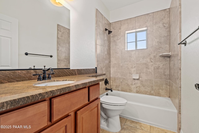 bathroom with shower / bath combination, vanity, toilet, and tile patterned flooring