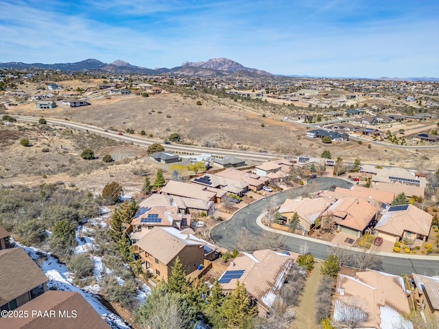 bird's eye view featuring a residential view and a mountain view