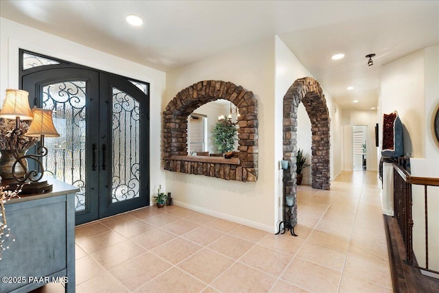 3000 Noble Star Dr, Prescott, AZ 86301 - foyer featuring recessed lighting, light tile patterned floors, french doors, and baseboards