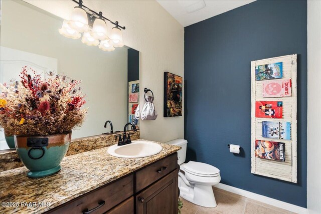 3000 Noble Star Dr, Prescott, AZ 86301 - bathroom featuring vanity, toilet, tile patterned floors, a notable chandelier, and baseboards