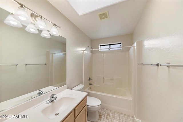 full bathroom with vanity, shower / bathtub combination, and toilet