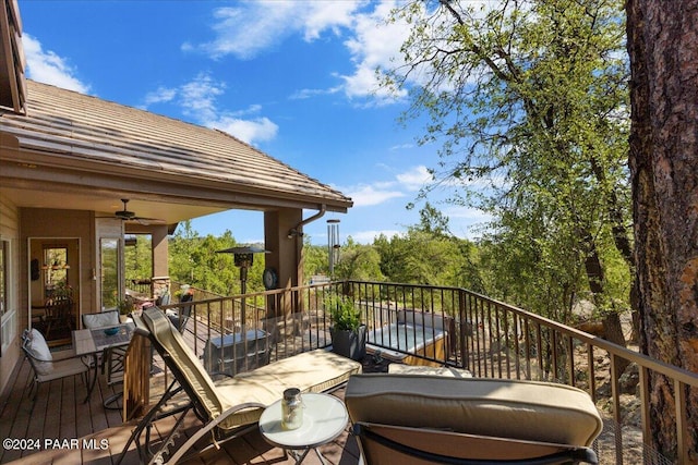 wooden terrace with ceiling fan