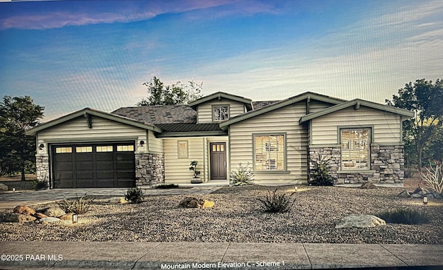 1175 Irwin Way, Prescott, AZ 86301 - view of front of home with stone siding, a garage, and driveway