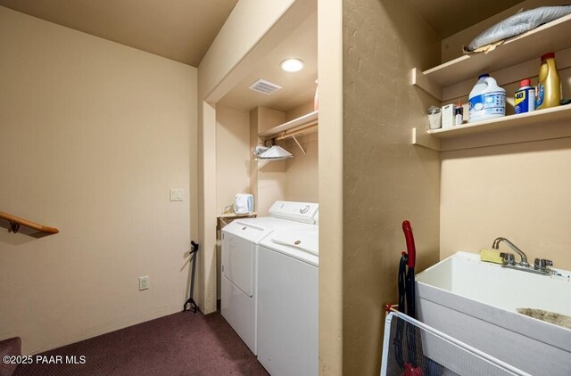 435 Fairway View Dr, Prescott, AZ 86303 - laundry area featuring separate washer and dryer and dark colored carpet