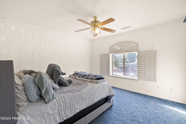 bedroom with carpet flooring and ceiling fan