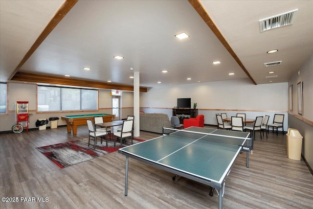 285 E Crestwood, Prescott, AZ 86303 - recreation room featuring wood finished floors, recessed lighting, pool table, and visible vents