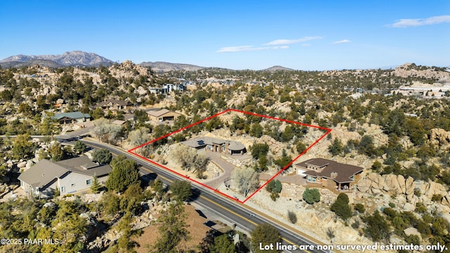 birds eye view of property featuring a mountain view