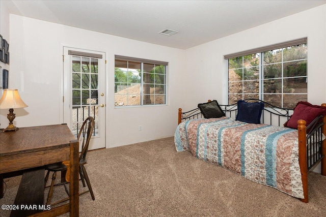 bedroom featuring carpet and access to exterior