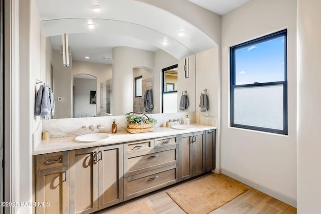 bathroom featuring hardwood / wood-style floors and vanity