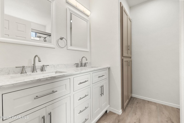 bathroom with wood-type flooring and vanity