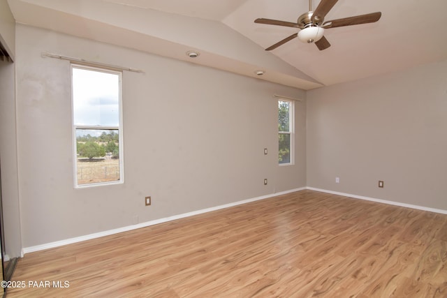 3035 Hozoni Rd, Prescott, AZ 86305 - empty room with vaulted ceiling, light wood-style flooring, and a ceiling fan
