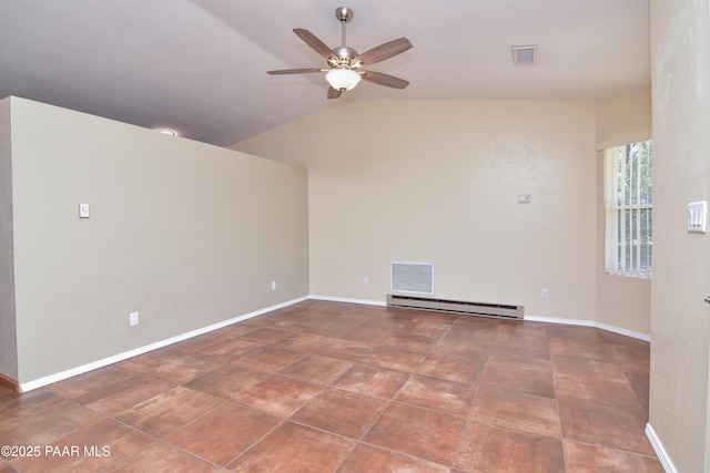 3035 Hozoni Rd, Prescott, AZ 86305 - spare room with a baseboard radiator, a ceiling fan, and lofted ceiling