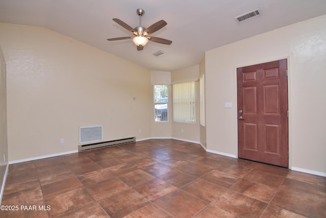 3035 Hozoni Rd, Prescott, AZ 86305 - entrance foyer with a baseboard radiator, a ceiling fan, and lofted ceiling