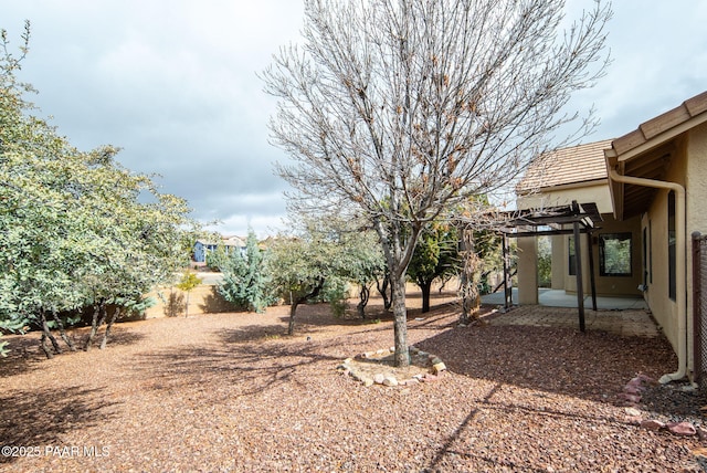 view of yard featuring a pergola and a patio area