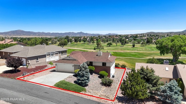 1107 N Buena Vista E, Dewey-Humboldt, AZ 86327 - aerial perspective of suburban area with property boundaries highlighted, mountains, and a golf club
