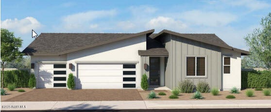 7555 E Louie Ln, Prescott Valley, AZ 86315 - view of front of house with a garage, board and batten siding, driveway, and a shingled roof