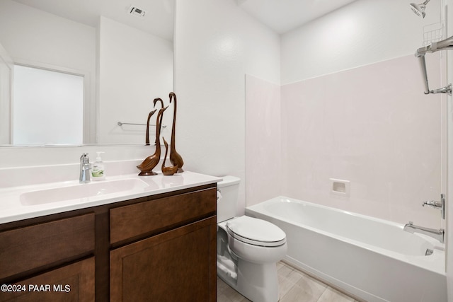 full bathroom with shower / washtub combination, vanity, and toilet