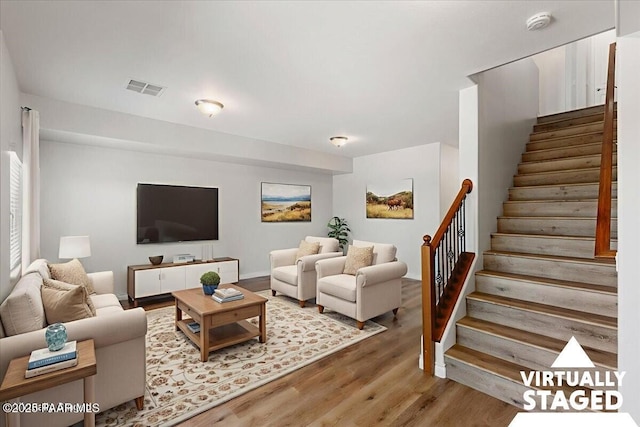 532 Goshawk Trl, Prescott, AZ 86301 - living room featuring stairs and wood finished floors