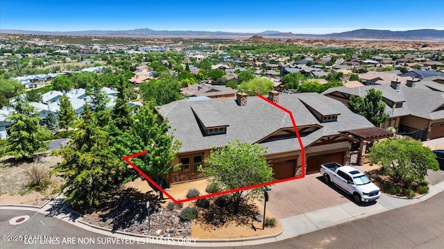 532 Goshawk Trl, Prescott, AZ 86301 - aerial view of residential area featuring a mountain backdrop and property boundaries highlighted