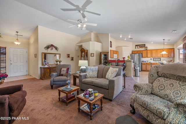 4034 N Sheridan Ln, Prescott Valley, AZ 86314 - living area with lofted ceiling and ceiling fan