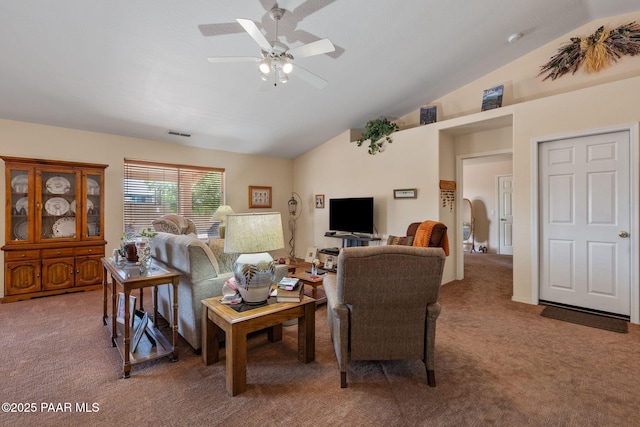 4034 N Sheridan Ln, Prescott Valley, AZ 86314 - carpeted living area featuring vaulted ceiling and ceiling fan