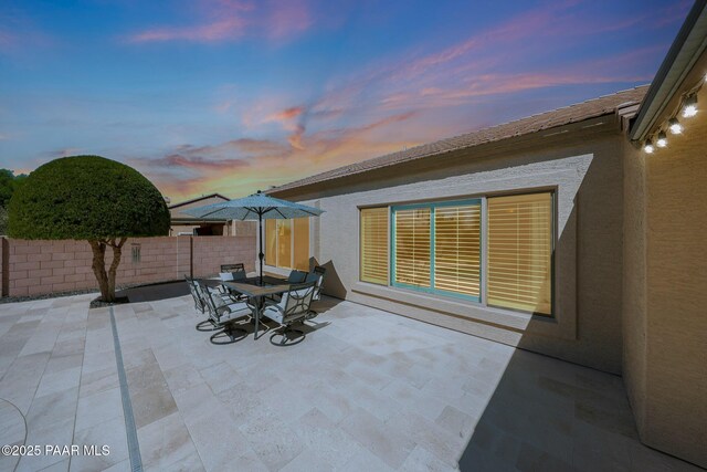26647 N 43rd St, Cave Creek, AZ 85331 - patio terrace at dusk with a patio area and outdoor dining space