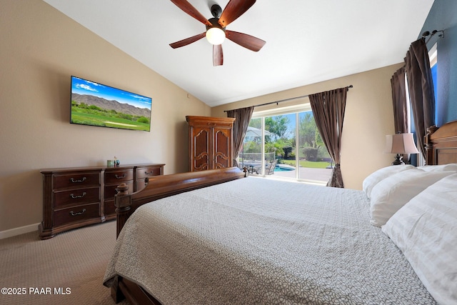 26647 N 43rd St, Cave Creek, AZ 85331 - bedroom with lofted ceiling, access to outside, light colored carpet, and a ceiling fan