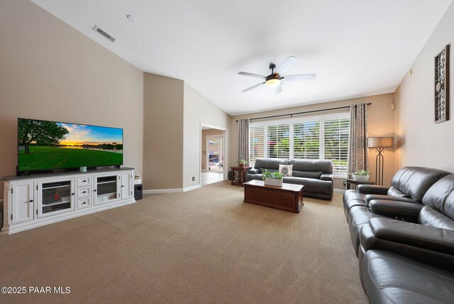 26647 N 43rd St, Cave Creek, AZ 85331 - living room with ceiling fan, light carpet, and lofted ceiling