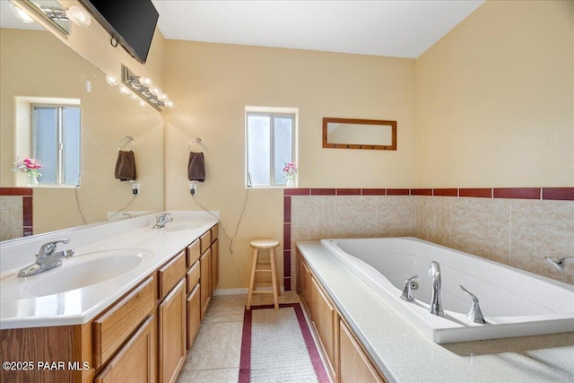 25690 N Burgundy Way, Paulden, AZ 86334 - full bathroom with a whirlpool tub, double vanity, a sink, and tile patterned floors