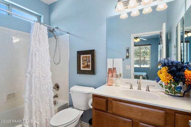 1147 N Lucky Draw Dr, Prescott Valley, AZ 86314 - bathroom with ensuite bathroom, shower / bath combo, vanity, toilet, and a ceiling fan