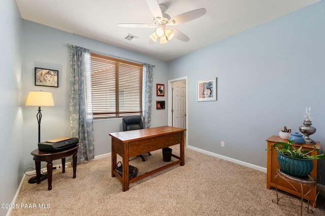 1147 N Lucky Draw Dr, Prescott Valley, AZ 86314 - office area featuring light colored carpet, a ceiling fan, and baseboards