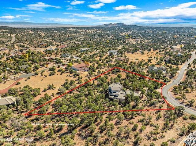 birds eye view of property with a mountain view